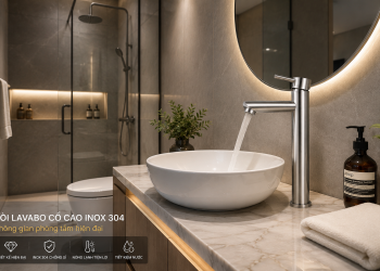 Vòi Lavabo Nóng Lạnh Thân Cao 30cm Inox 304 Chống Gỉ Cho Chậu Đặt Bàn