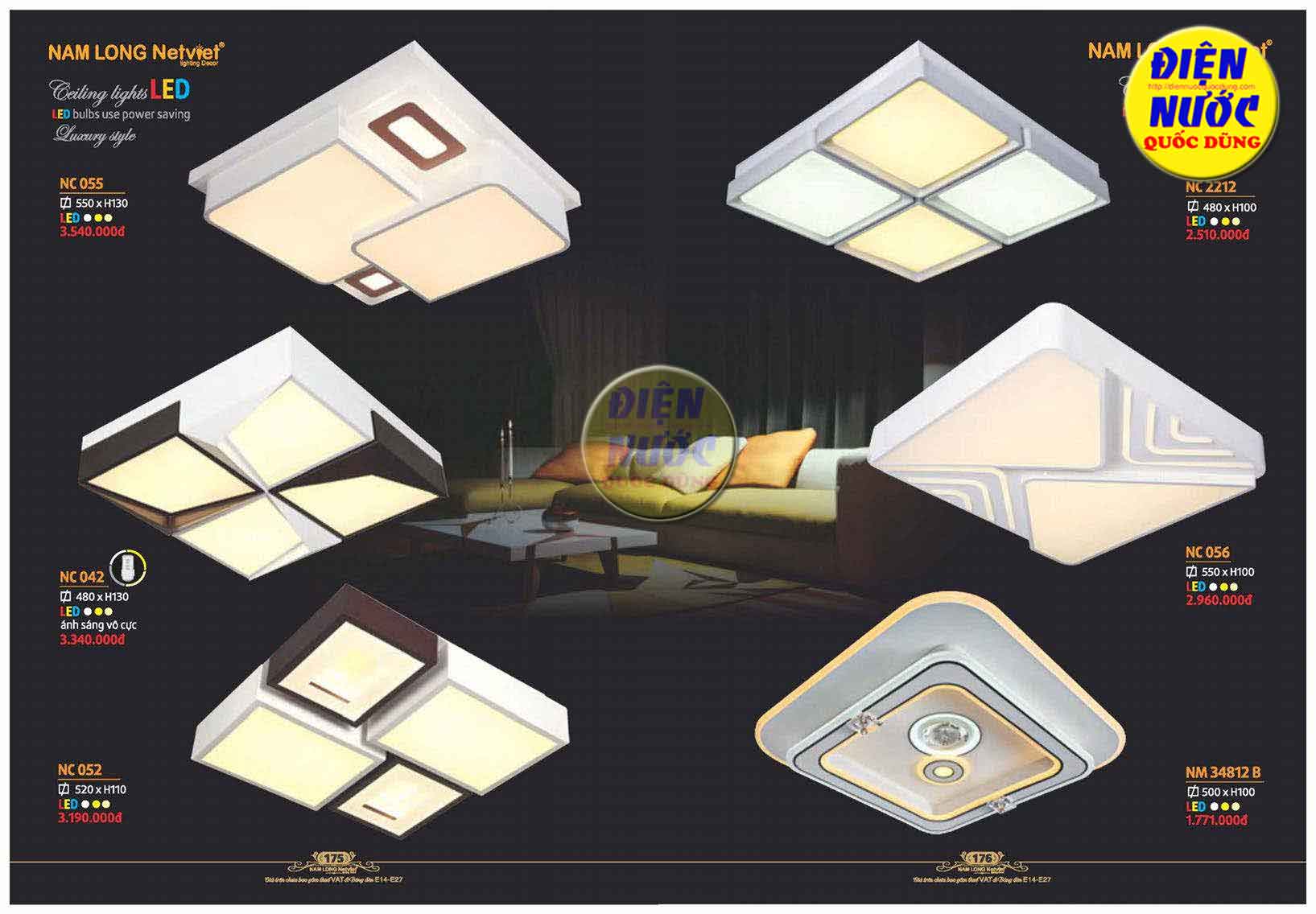 Đèn ốp trần phòng ngủ vuông LED áp trần NC052