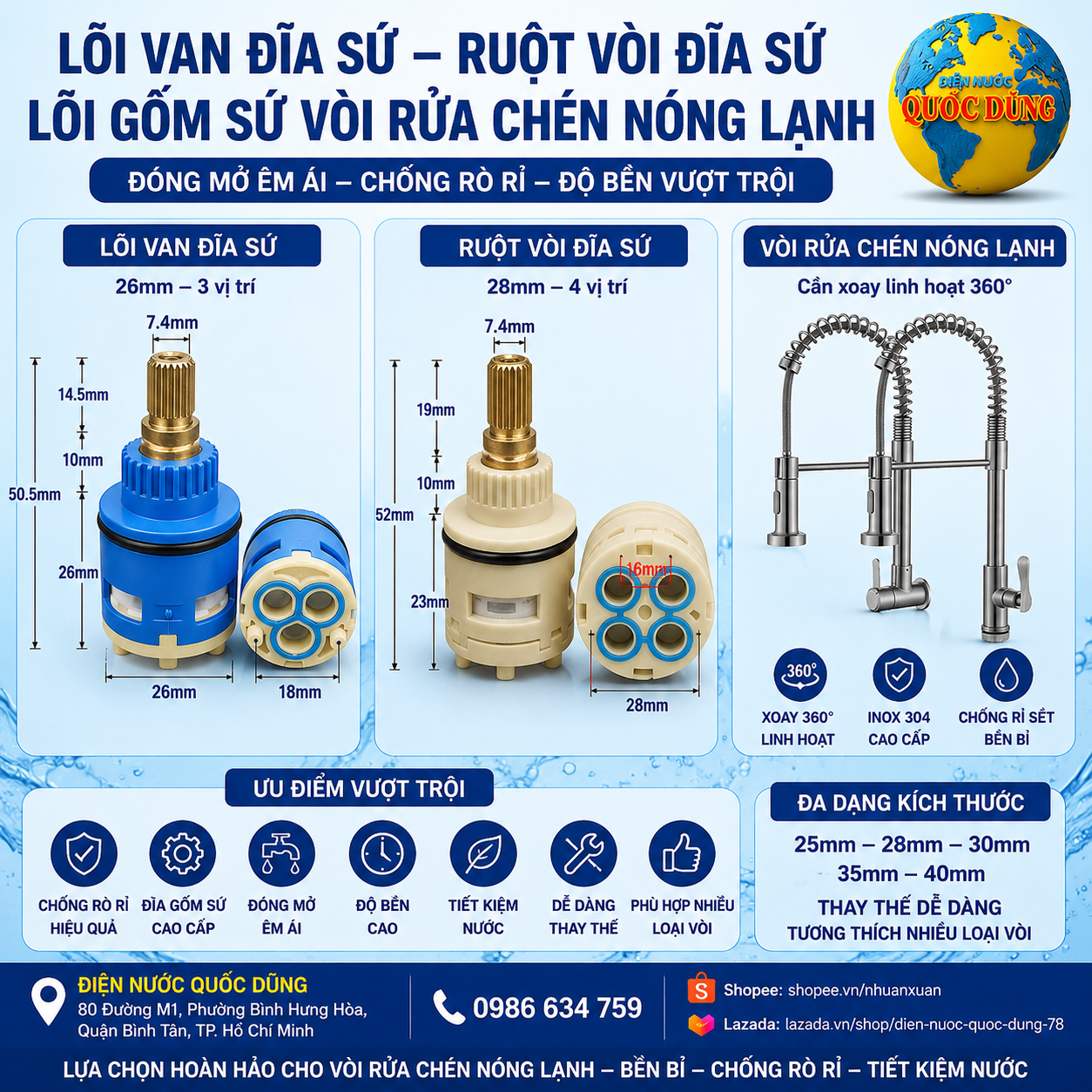 Cấu tạo chi tiết của lõi gốm sứ và ceramic cartridge rửa chén