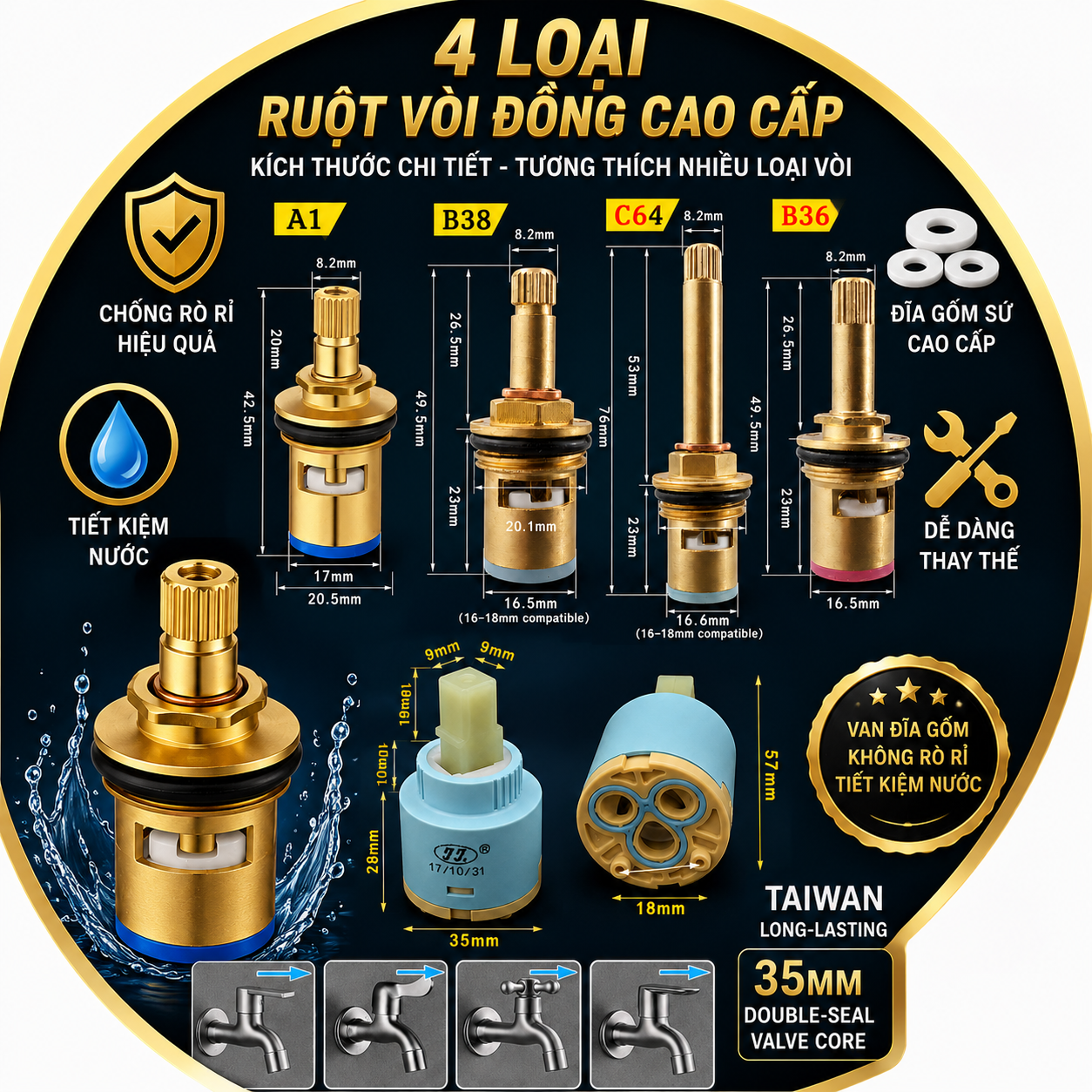 Các mẫu lõi vòi lavabo chính hãng tại Điện Nước Quốc Dũng