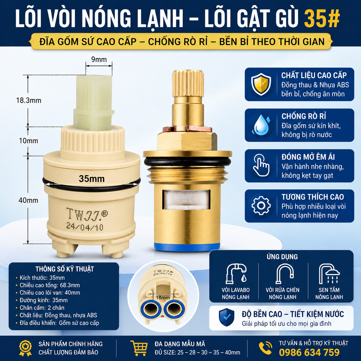 Cấu tạo chi tiết của lõi gật gù với đĩa gốm sứ và ti đồng