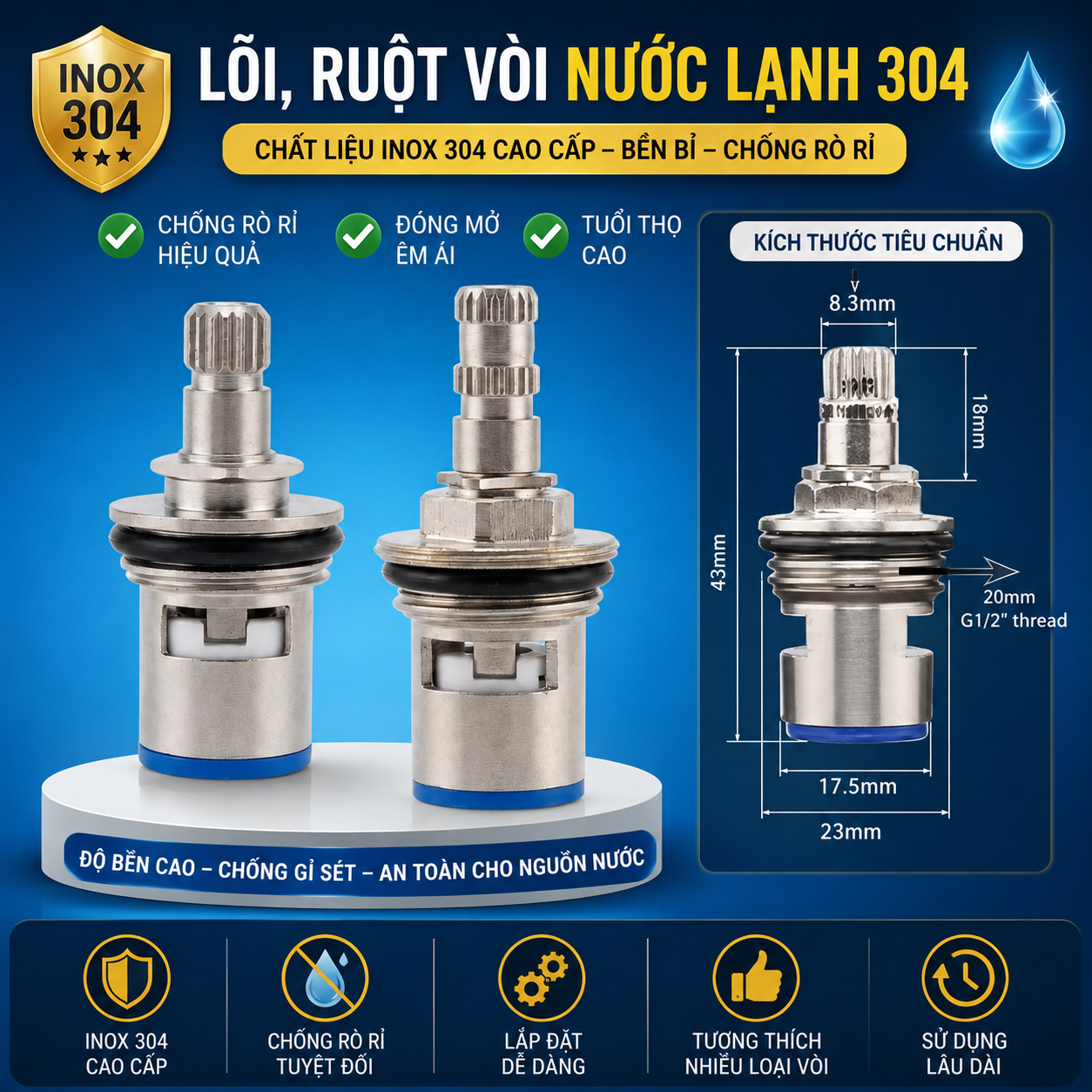 Kho ruột vòi nước inox 304 và lõi vòi nước chính hãng tại Điện Nước Quốc Dũng