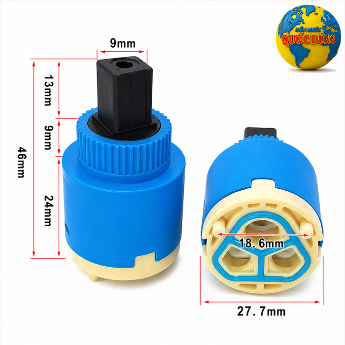 Lõi vòi nóng lạnh 28mm tay nhựa