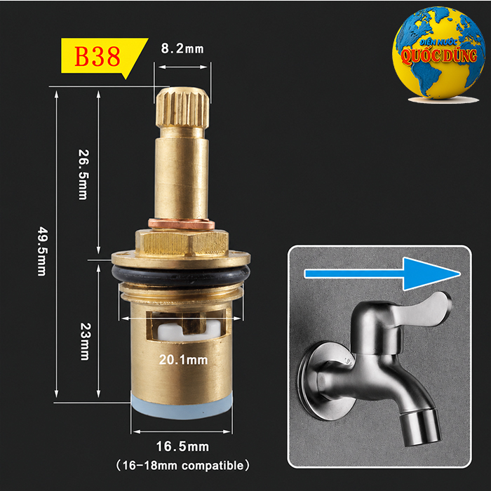 Lõi vòi Loại trung: khoảng 49.5mm có khuyên cài