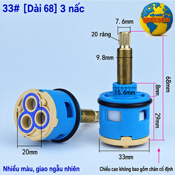  Lõi van vòi nước nóng lạnh 33mm dài 68mm lắp thay thế cho vòi nước