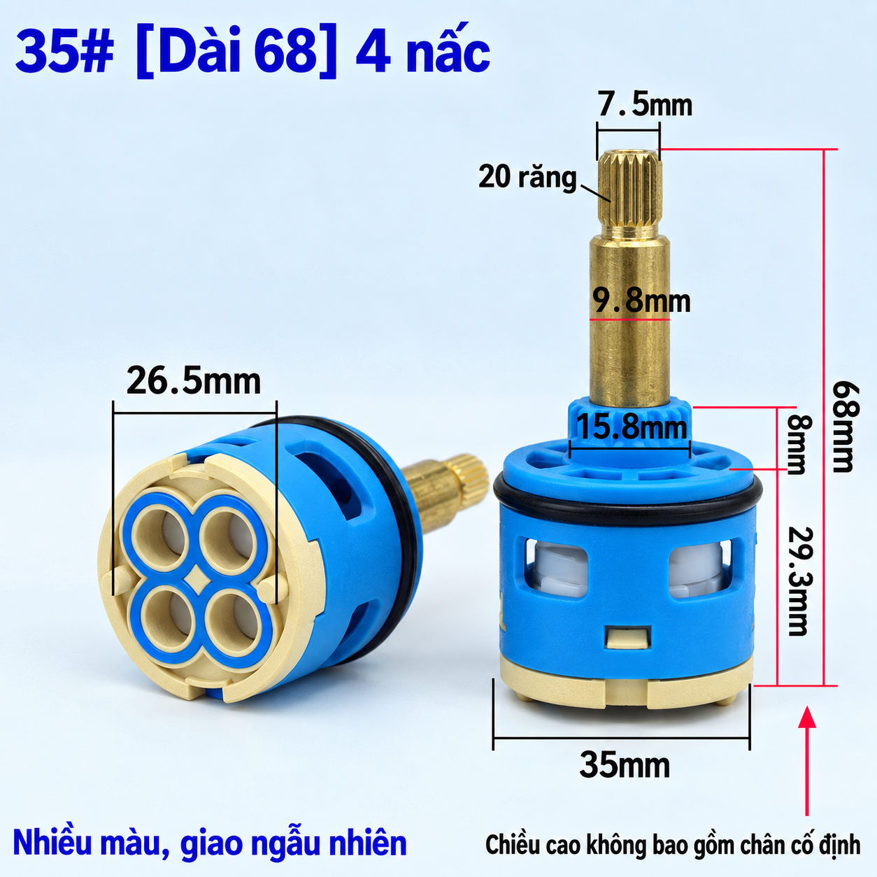 Lõi van 35# dài 68mm đầu ty 20 răng và mặt đáy 26.5mm