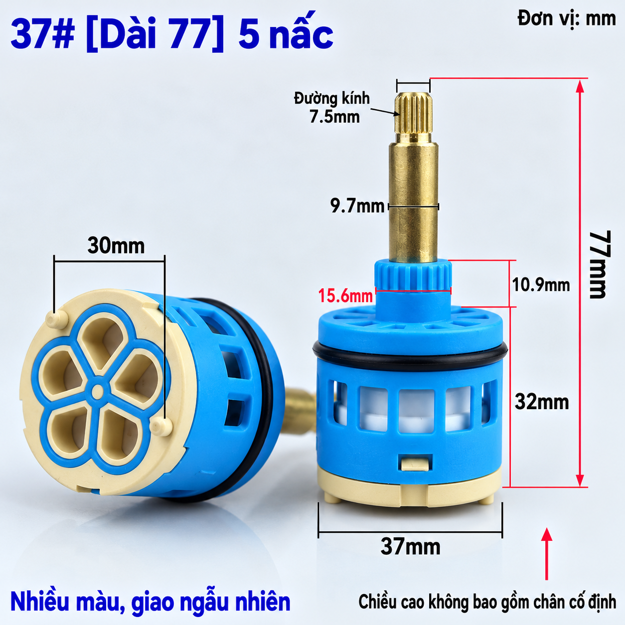 Lõi van vòi nước nóng lạnh 37mm dài 77mm 5 nấc thông số kích thước