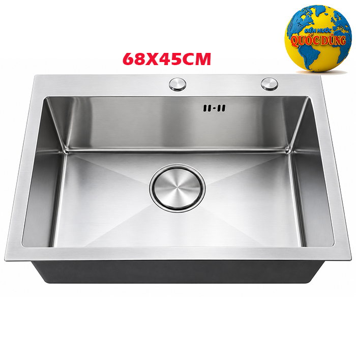 Chậu rửa bát 1 hố loại to 68x45cm inox SUS 304 thiết kế một ngăn rộng rãi.