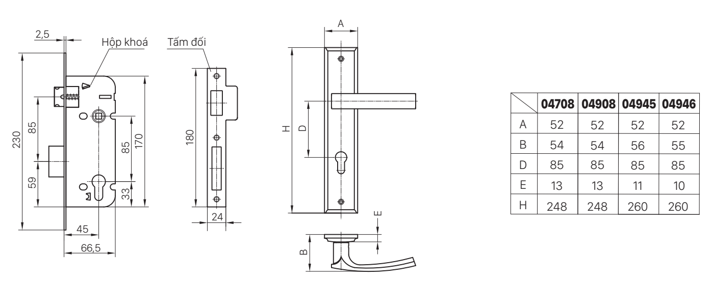 Bản vẽ kích thước kỹ thuật Khóa Tay Gạt Hợp kim Việt Tiệp 04945 Bản vẽ kích thước kỹ thuật Khóa Tay Gạt Hợp kim Việt Tiệp 04945