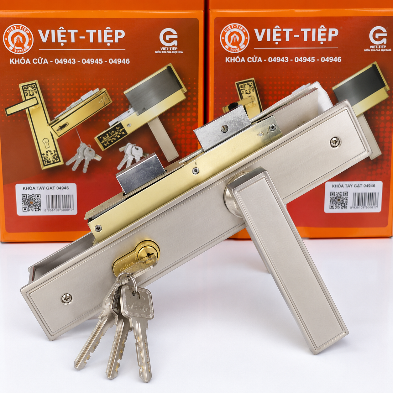 Hình tổng thể Khóa tay gạt Việt Tiệp cho cửa gỗ 04946