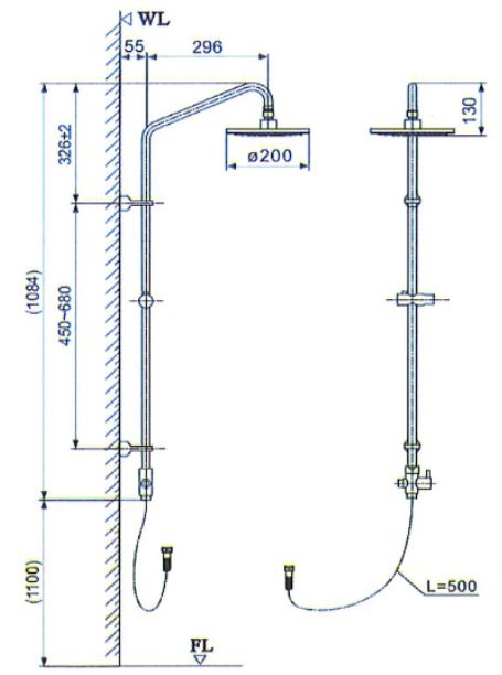 Bản vẽ kỹ thuật thân cây sen tắm INAX BFV-CL1 tắm đứng