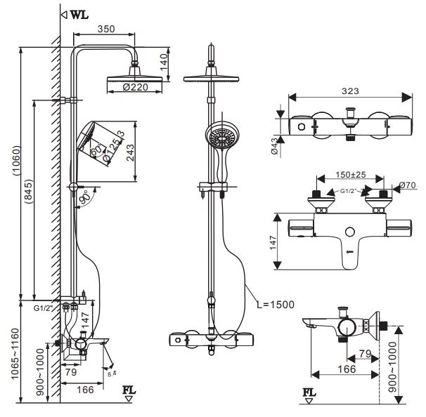Bản vẽ kỹ thuật Sen cây tắm nhiệt độ INAX BFV-3415T-8C