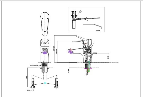 Bản vẽ kỹ thuật vòi rửa nóng lạnh Inax LFV-1002S