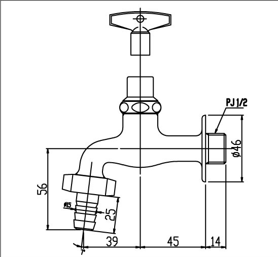 Bản vẽ kỹ thuật Vòi rửa nước lạnh Inax LF-15G-13 gắn tường 