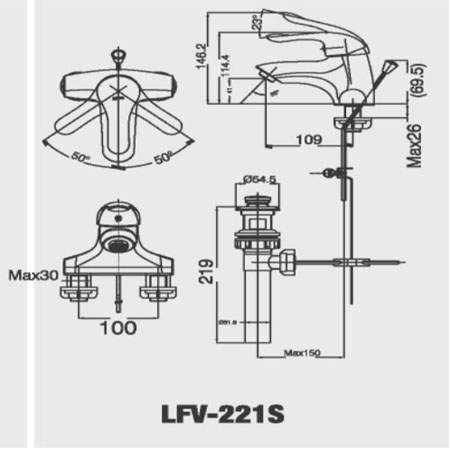 Bản vẽ kỹ thuật vòi chậu rửa mặt INAX LFV-221S nóng lạnh
