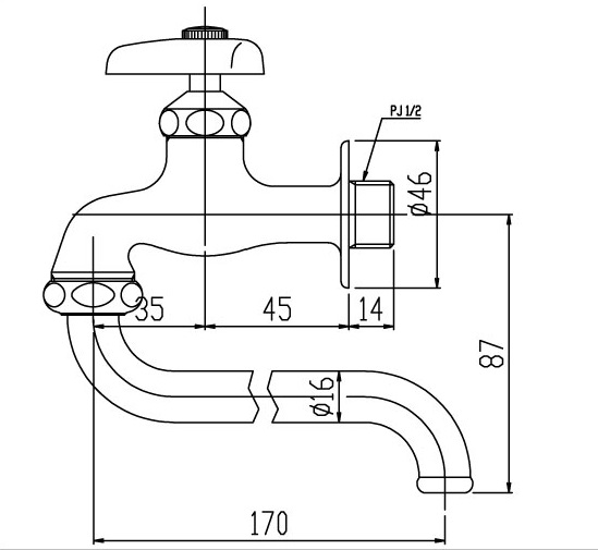 Bản vẽ kỹ thuật Vòi rửa nước lạnh Inax LF-12-13 gắn tường 