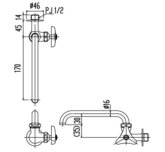 Bản vẽ kỹ thuật Vòi rửa nước lạnh Inax LF-16-13 gắn tường