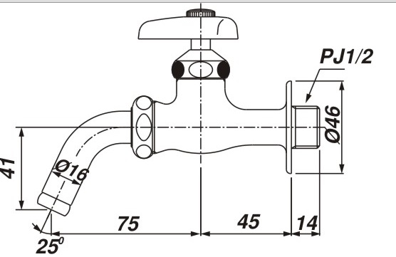 Bản vẽ kỹ thuật Vòi nước lạnh Inax LF-7R-13 gắn tường