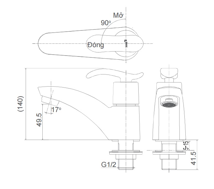 Bản vẽ kỹ thuật Vòi nước lạnh lavabo Inax LFV-11AP