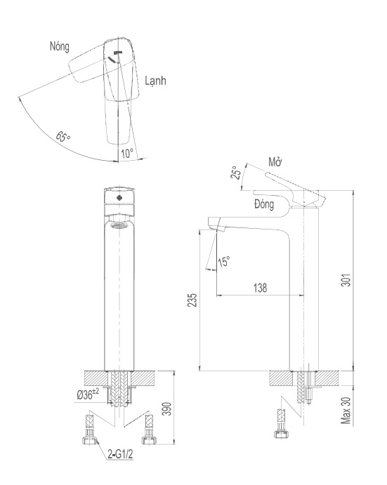 Bản vẽ kỹ thuật vòi chậu lavabo INAX LFV-5000SH nóng lạnh Ecohandle