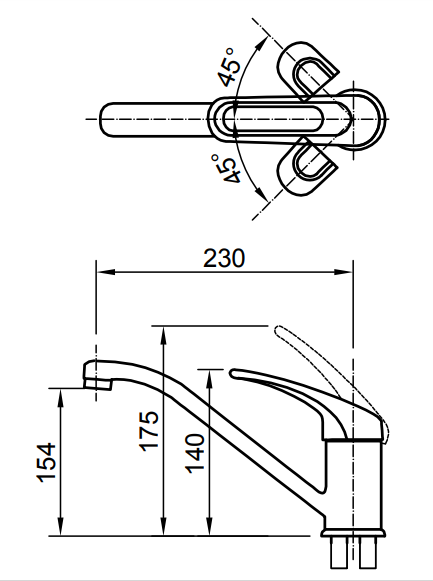 Bản vẽ kỹ thuật Vòi rửa chén bát INAX SFV-112S nóng lạnh cho chậu bếp 