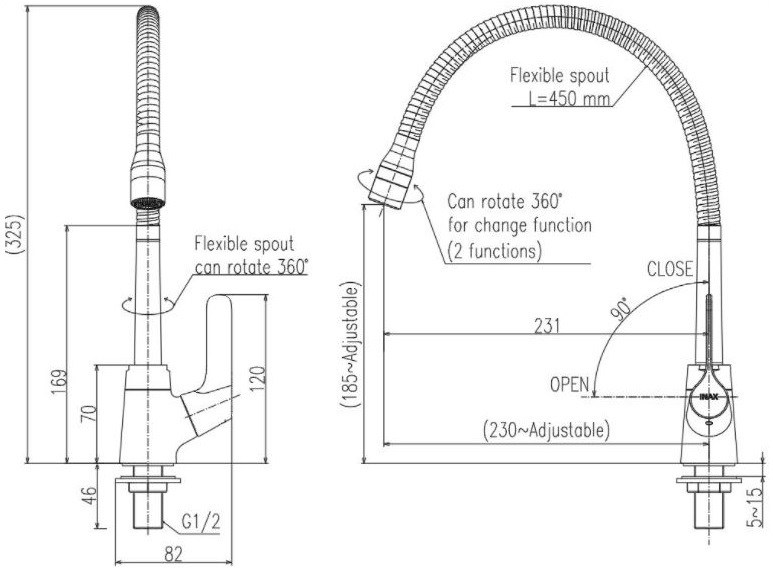 Bản vẽ kỹ thuật Vòi rửa chén bát INAX SFV-18 nước lạnh cho chậu bếp 