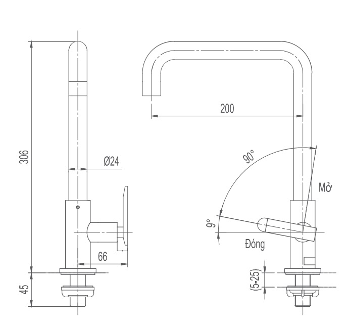 Bản vẽ kỹ thuật Vòi chậu rửa chén nước lạnh INAX SFV-30 