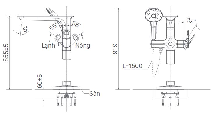 Bản vẽ kỹ thuật bộ sen vòi bồn tắm INAX BFV-656S 