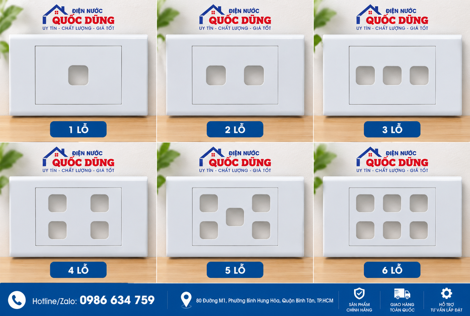 Mặt âm tường Sino Vanlock S18 1 lỗ 2 lỗ 3 lỗ 4 lỗ 5 lỗ 6 lỗ