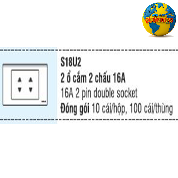 Thông số kỹ thuật của Mặt ổ cắm đôi 2 chấu Sino S18U2