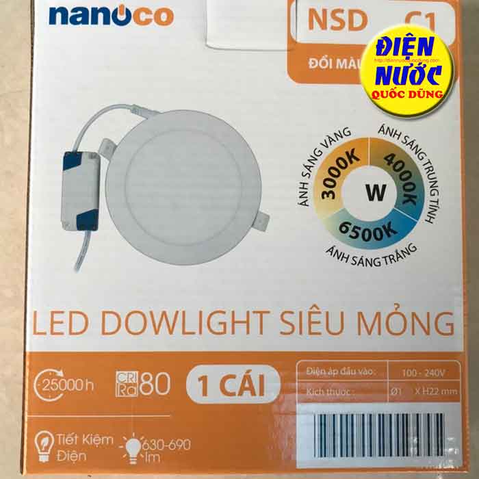 Đèn led âm trần 9W Nanoco 3 chế độ sáng siêu mỏng NSD09C1