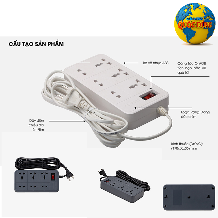 cấu tạo Ổ cắm Rạng Đông 6 lỗ Model OC06.V2