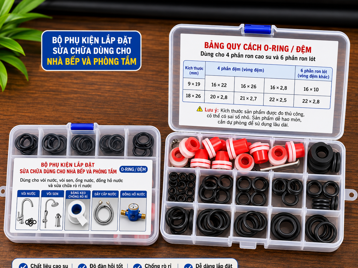 Hộp phụ kiện sửa vòi nước nhiều ngăn đựng ron O-ring Hộp phụ kiện sửa vòi nước nhiều ngăn đựng ron O-ring