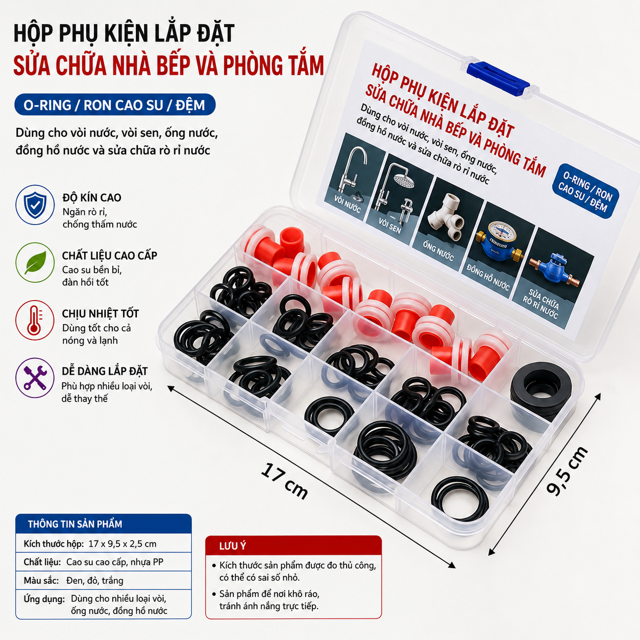 Ron cao su O-ring nhiều kích thước dùng sửa vòi nước và đường ống Ron cao su O-ring nhiều kích thước dùng sửa vòi nước và đường ống