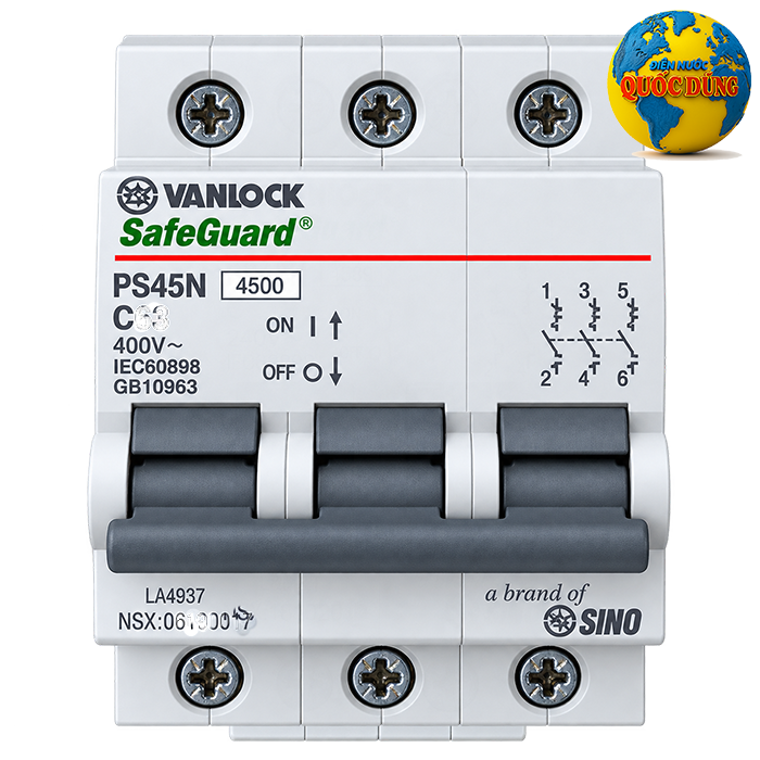 cầu dao tự động 3 pha SINO VANLOCK PS45N 3P 400V 6A đến 63A