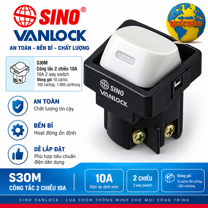 Công tắc 2 chiều S30M 10A SINO VANLOCK 