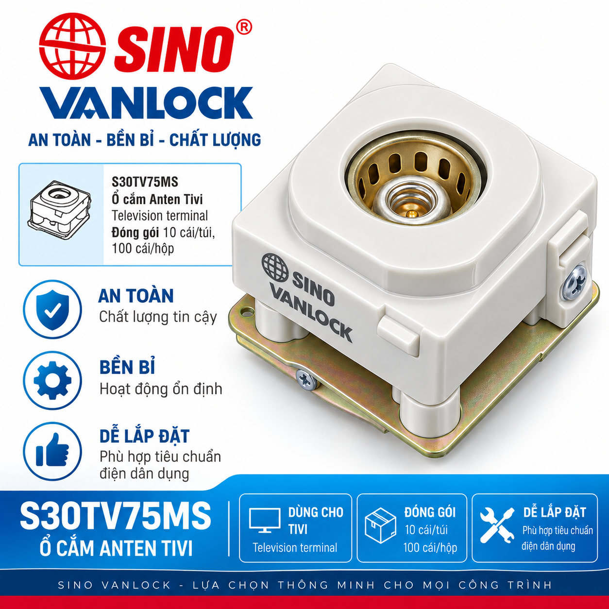  Ổ cắm anten Tivi S30TV75MS SINO VANLOCK âm tường