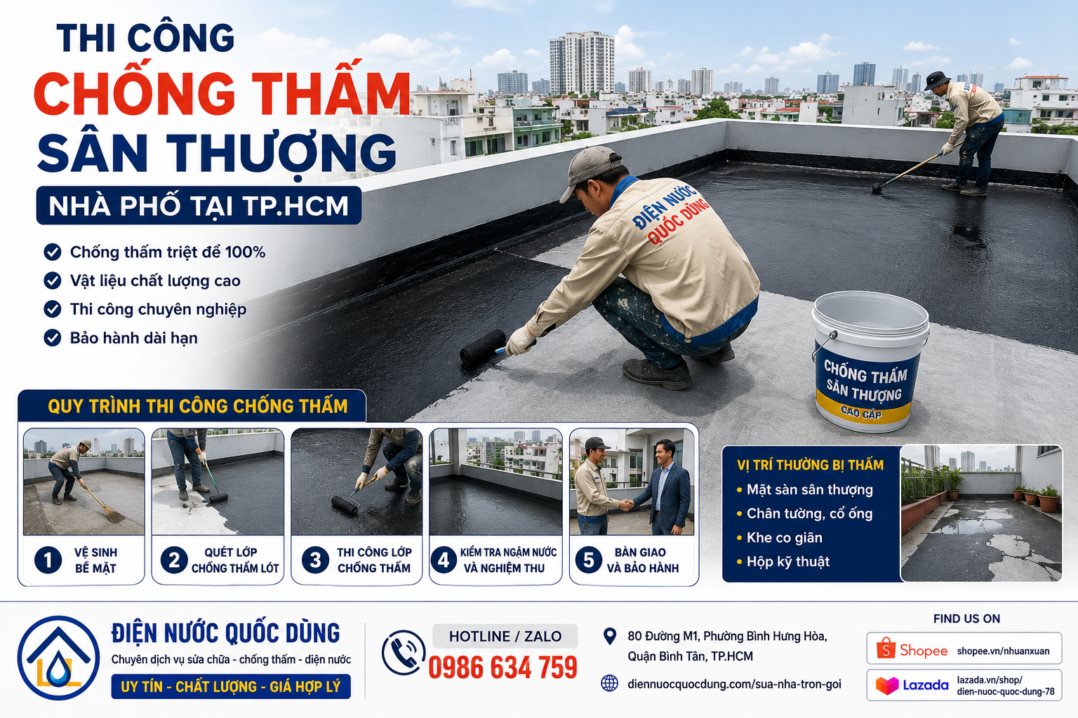 Thi công chống thấm sân thượng nhà phố tại TP.HCM