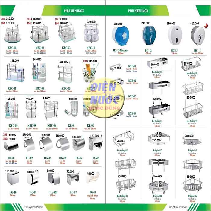 Hình ảnh catalogue các sản phẩm phụ kiện nhà tắm khác