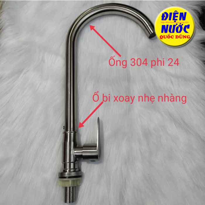 Vòi chậu rửa chén nước lạnh inox 304 loại tốt ống phi 24