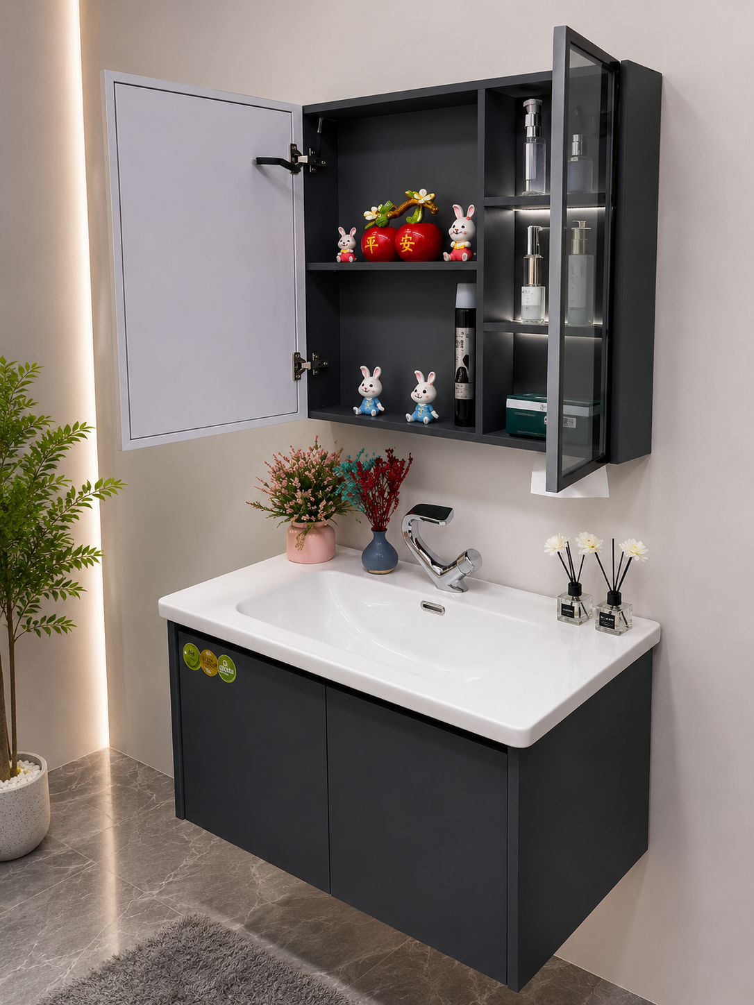 tổng thể, gương LED và lavabo
