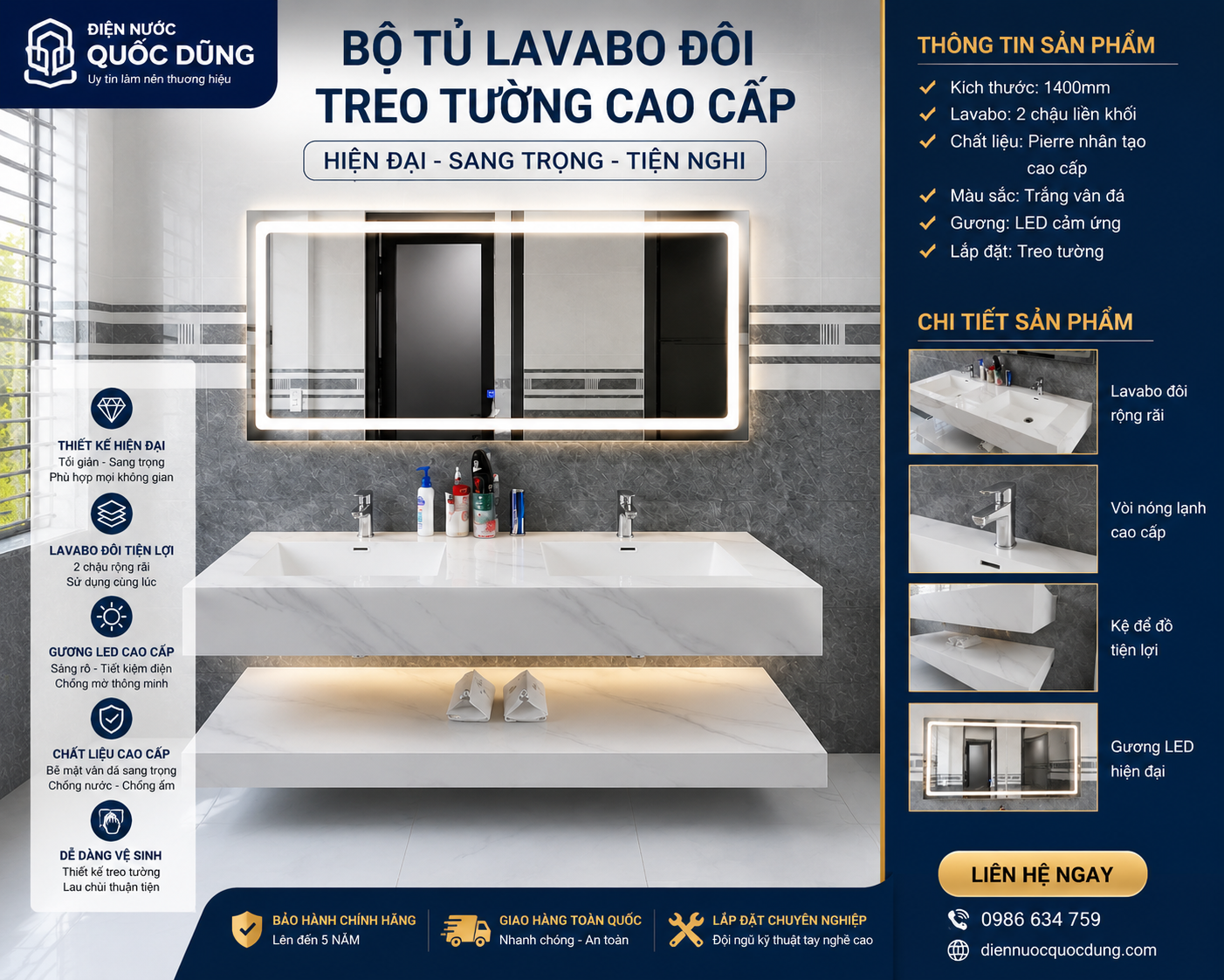 Chèn ảnh toàn cảnh bộ tủ lavabo đôi hiện đại kết hợp gương phòng tắm