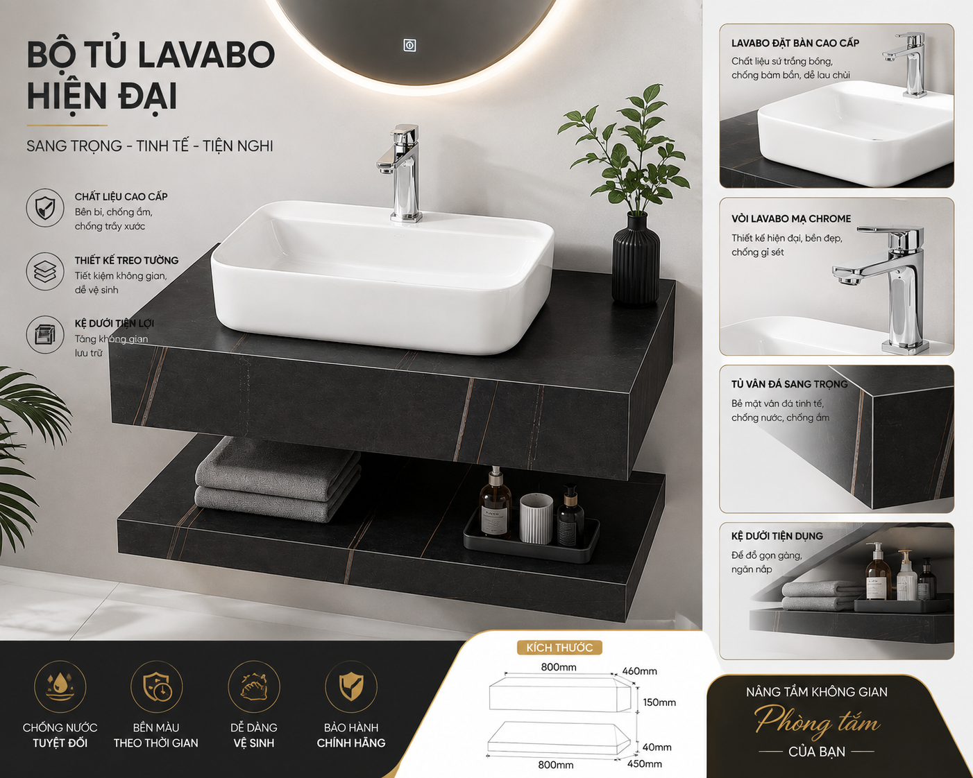Ảnh tổng thể bộ kệ tủ lavabo 2 tầng nền trắng