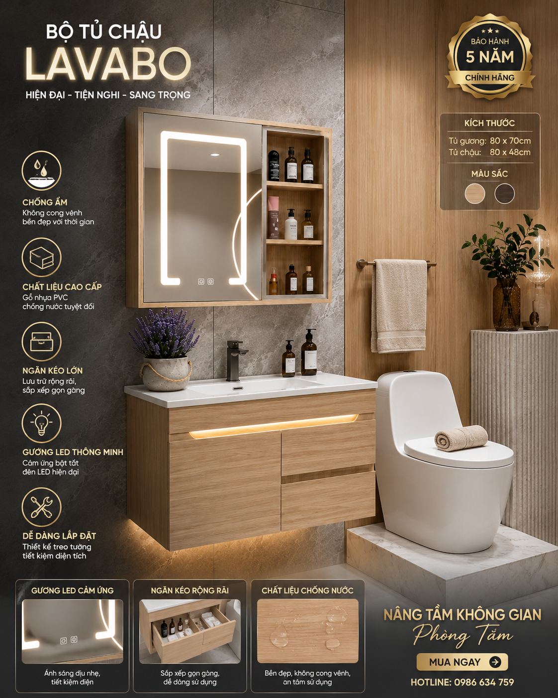 Tủ chậu lavabo nhựa có gương sang trọng tại TPHCM