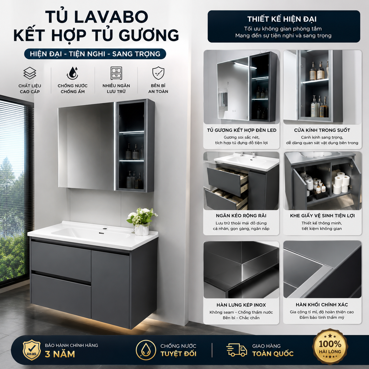 Ảnh toàn cảnh bộ tủ lavabo kết hợp tủ gương Ảnh toàn cảnh bộ tủ lavabo kết hợp tủ gương