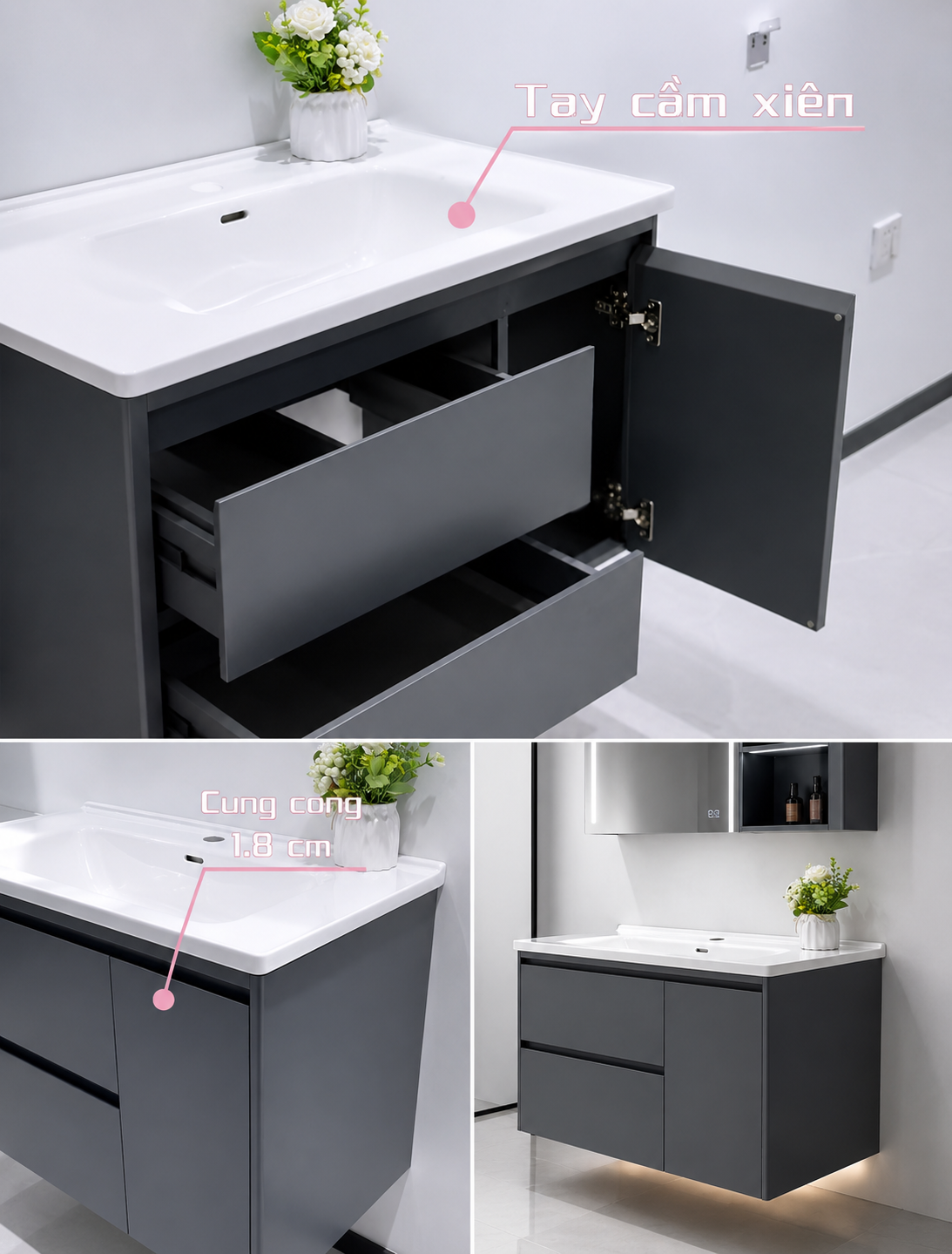 Ảnh cận mặt lavabo, góc bo cong và độ dày mặt chậu Ảnh cận mặt lavabo, góc bo cong và độ dày mặt chậu