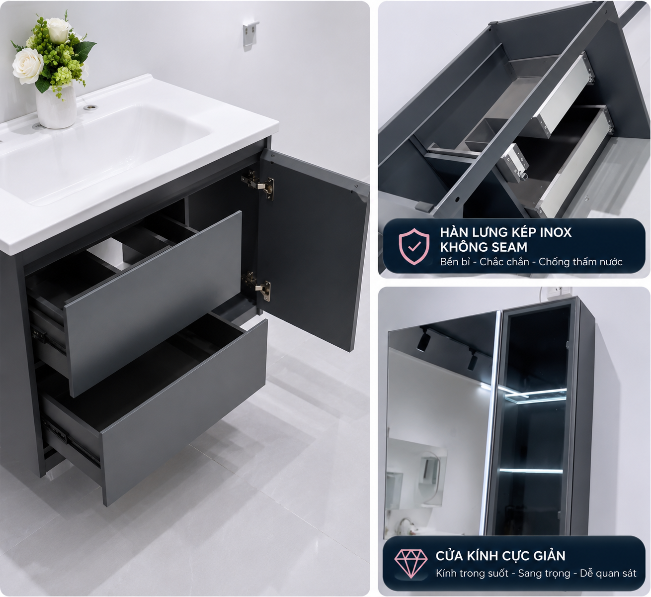 Ảnh mở ngăn kéo và khoang tủ lavabo Ảnh mở ngăn kéo và khoang tủ lavabo