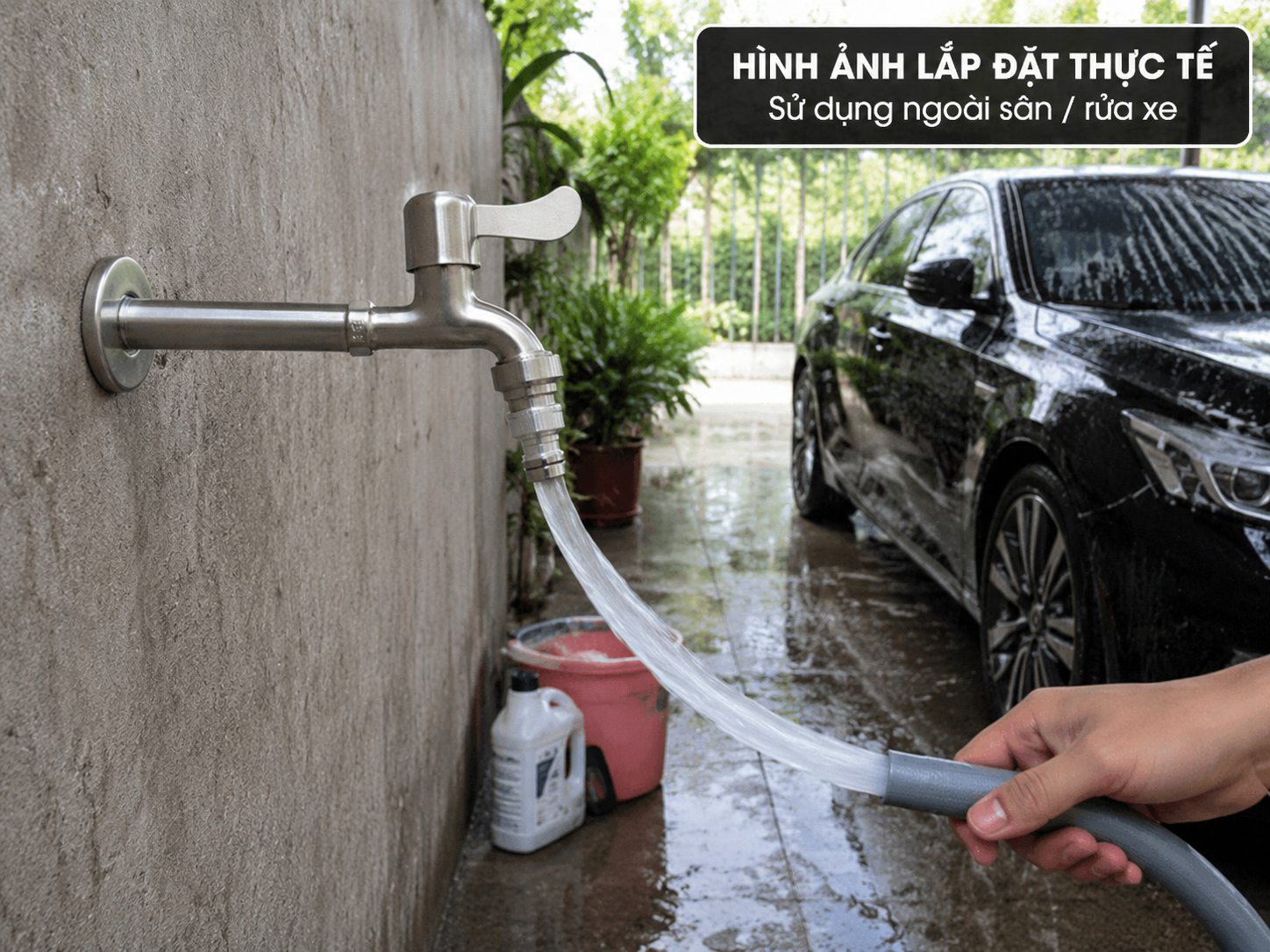 Hình ảnh lắp đặt thực tế ngoài sân hoặc khu vực rửa xe Hình ảnh lắp đặt thực tế ngoài sân hoặc khu vực rửa xe