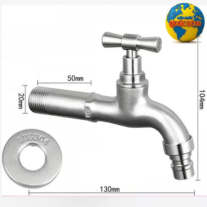 vòi hồ inox 304 tay vặn loại dài 13cm