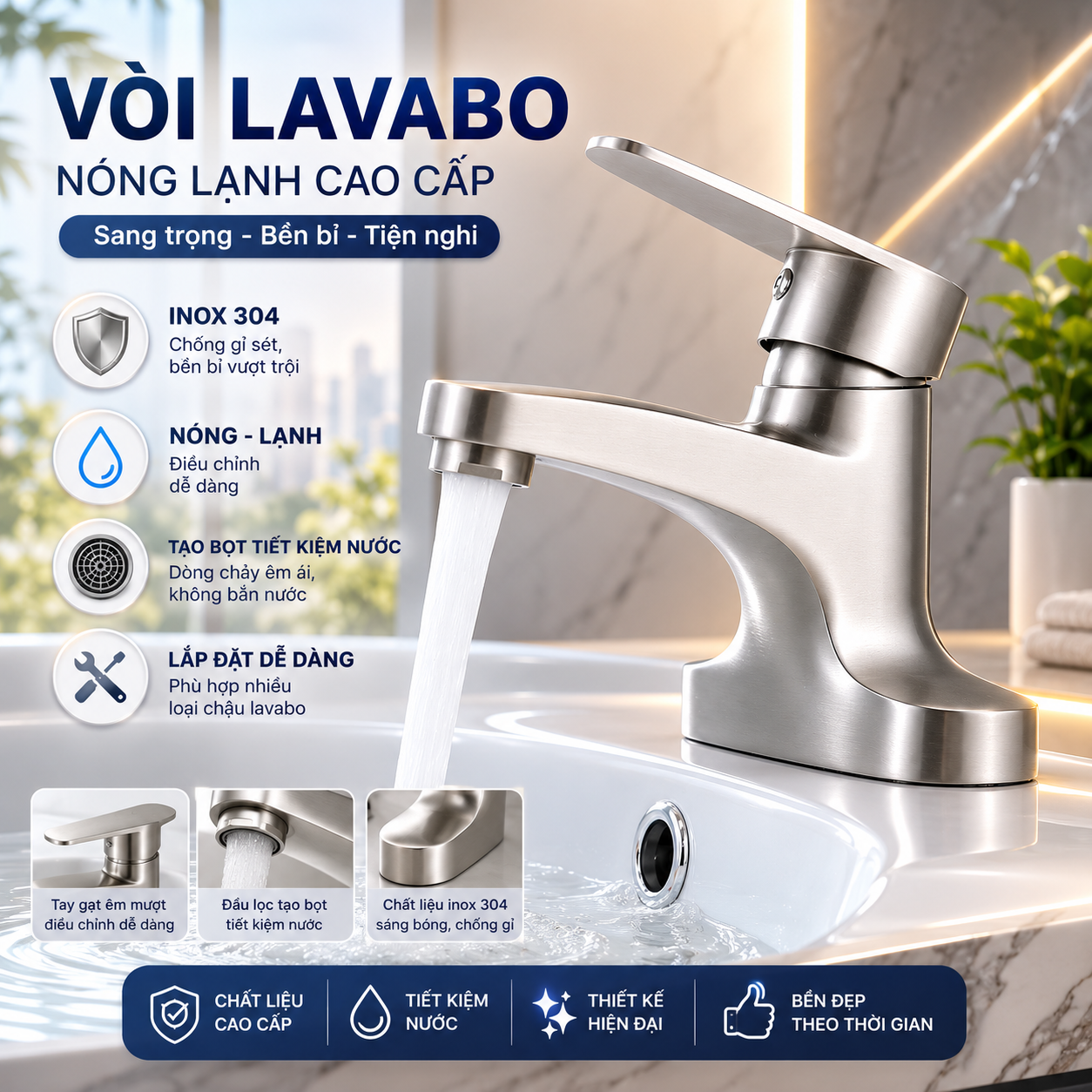 Vòi lavabo 2 chân lắp trên chậu rửa mặt Vòi lavabo 2 chân lắp trên chậu rửa mặt